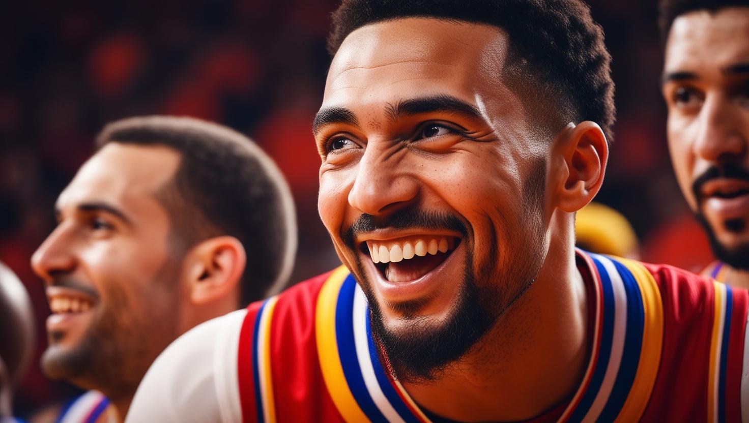 image d'un homme souriant et portant un maillot de basket